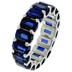 Emerald Cut Blue Sapphire White Gold Eternity Band