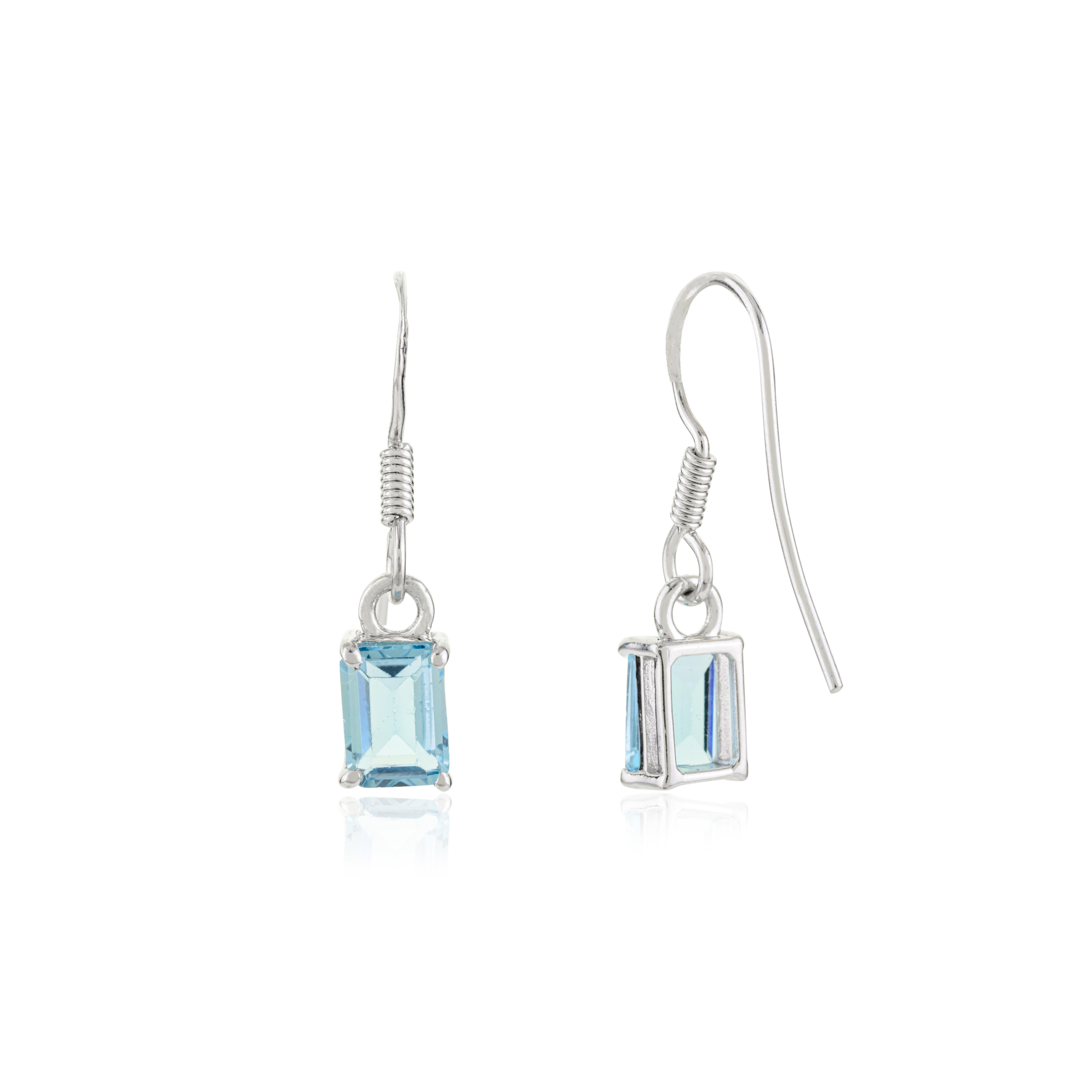 Emerald Cut Blue Topaz Drop Earrings for Graduation Gift in 925 Sterling Silver Neuf - En vente à New York, NY