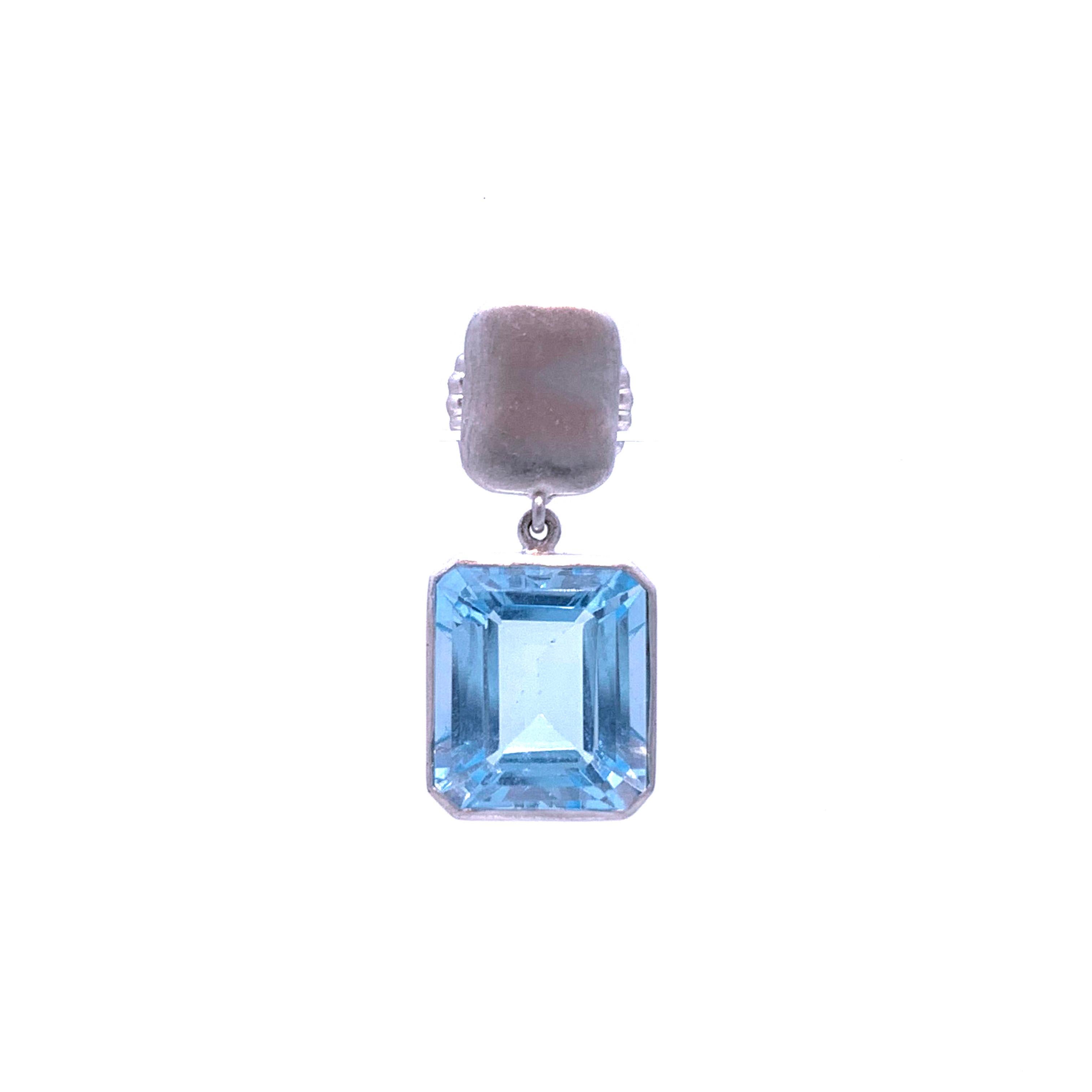Contemporary Emerald-Cut Blue Topaz Drop Earrings