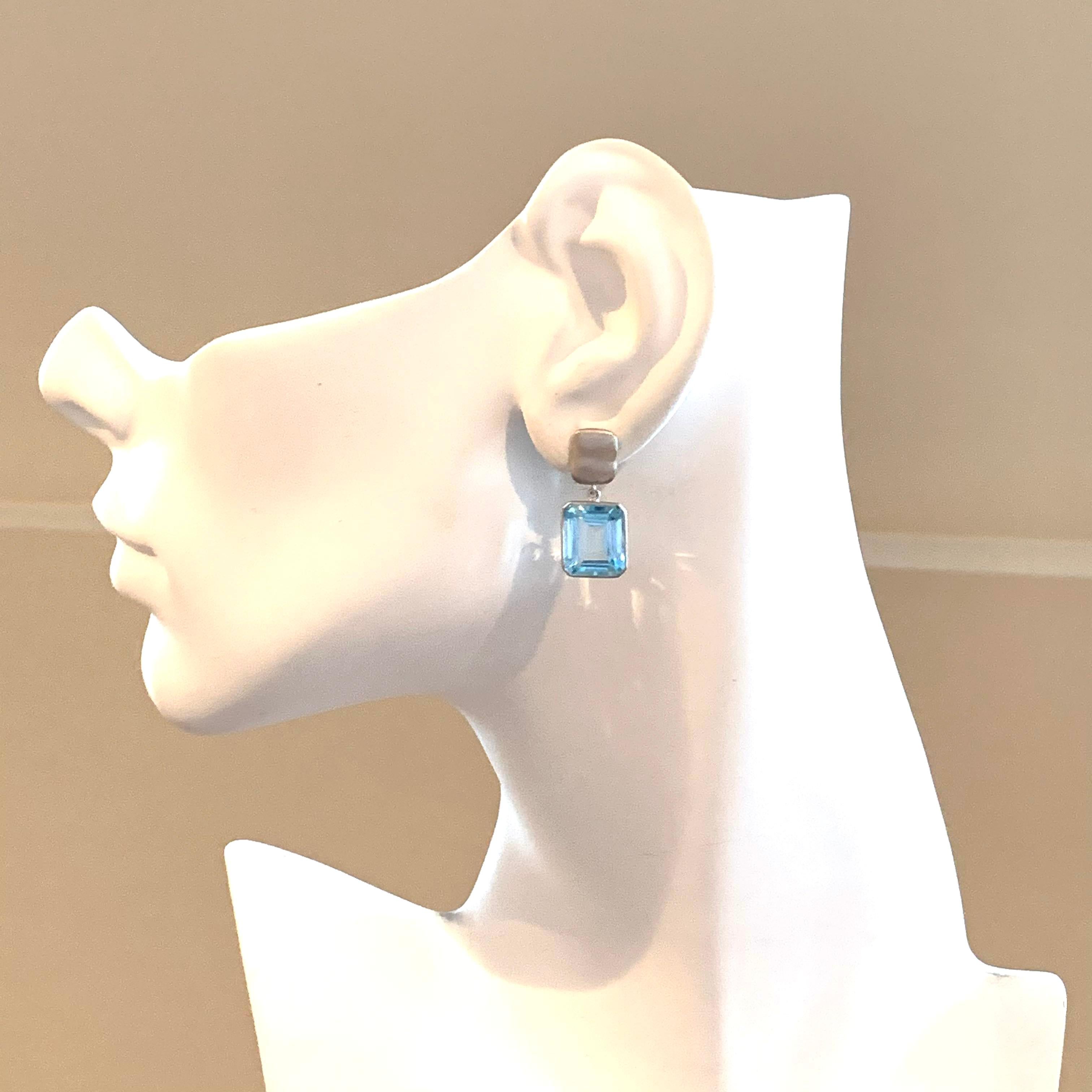 Emerald-Cut Blue Topaz Drop Earrings In New Condition In Los Angeles, CA