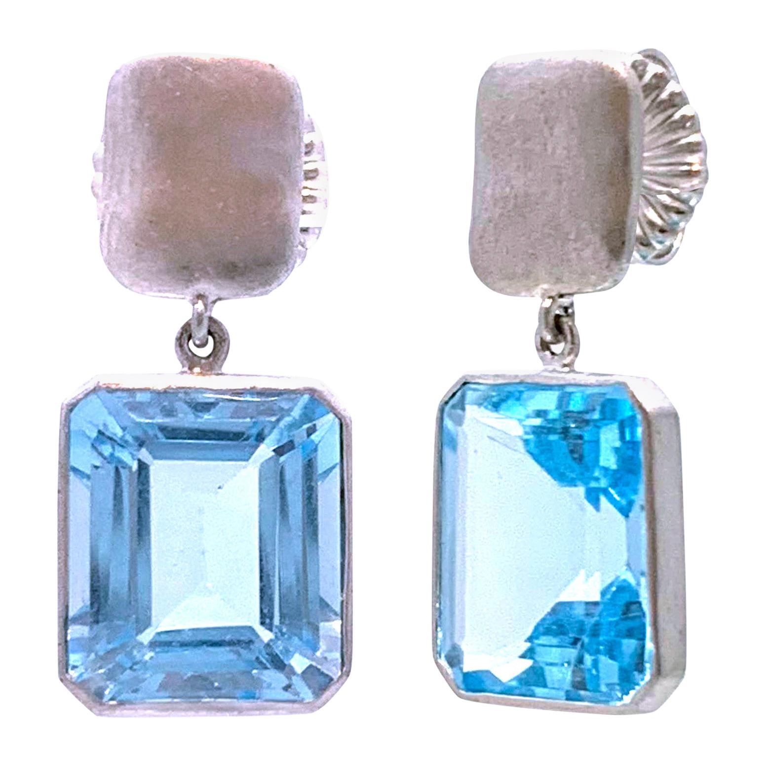 Emerald-Cut Blue Topaz Drop Earrings