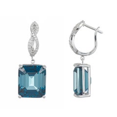 Emerald Cut Blue Topaz Infinity Drop Dangle Earrings Diamond 14k White Gold
