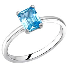 Emerald Cut Blue Topaz Solitaire Sterling Silver Ring