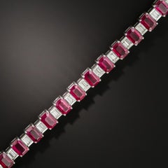 Emerald-Cut Burmese Ruby and Baguette Diamond Line Bracelet, GIA