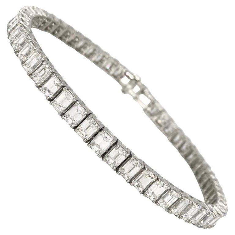 Emerald Cut Certified Color D/E Diamonds 10.55 Carat on Platinum Tennis