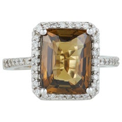 Emerald Cut Chrysoberyl Diamond Engagement Cocktail Ring 14 Karat White Gold