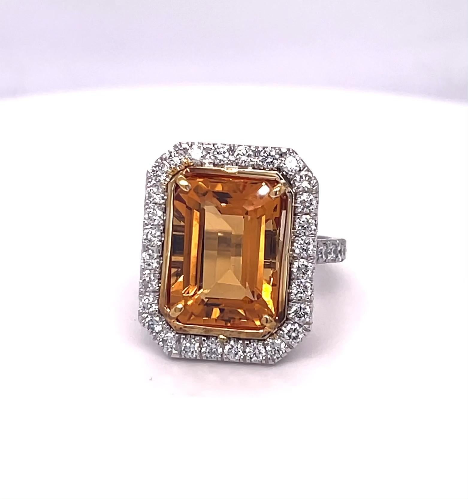 Citrine Emerald Cut and Diamond Ring

Citrine weighs 6.56 carats

Measurement: 13.30 x 9.83mm

Total Carat Weight of Diamond 1.15 carats

DEF Color VVS/VS Clarity

TOTAL CARAT WEIGHT 7.71 carats

Set in Platinum/18K Yellow Gold

Stock # J5889