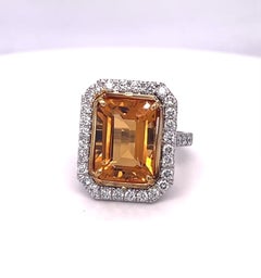 Bague citrine taille émeraude et diamant 7,71 carats, platine / 18KYG