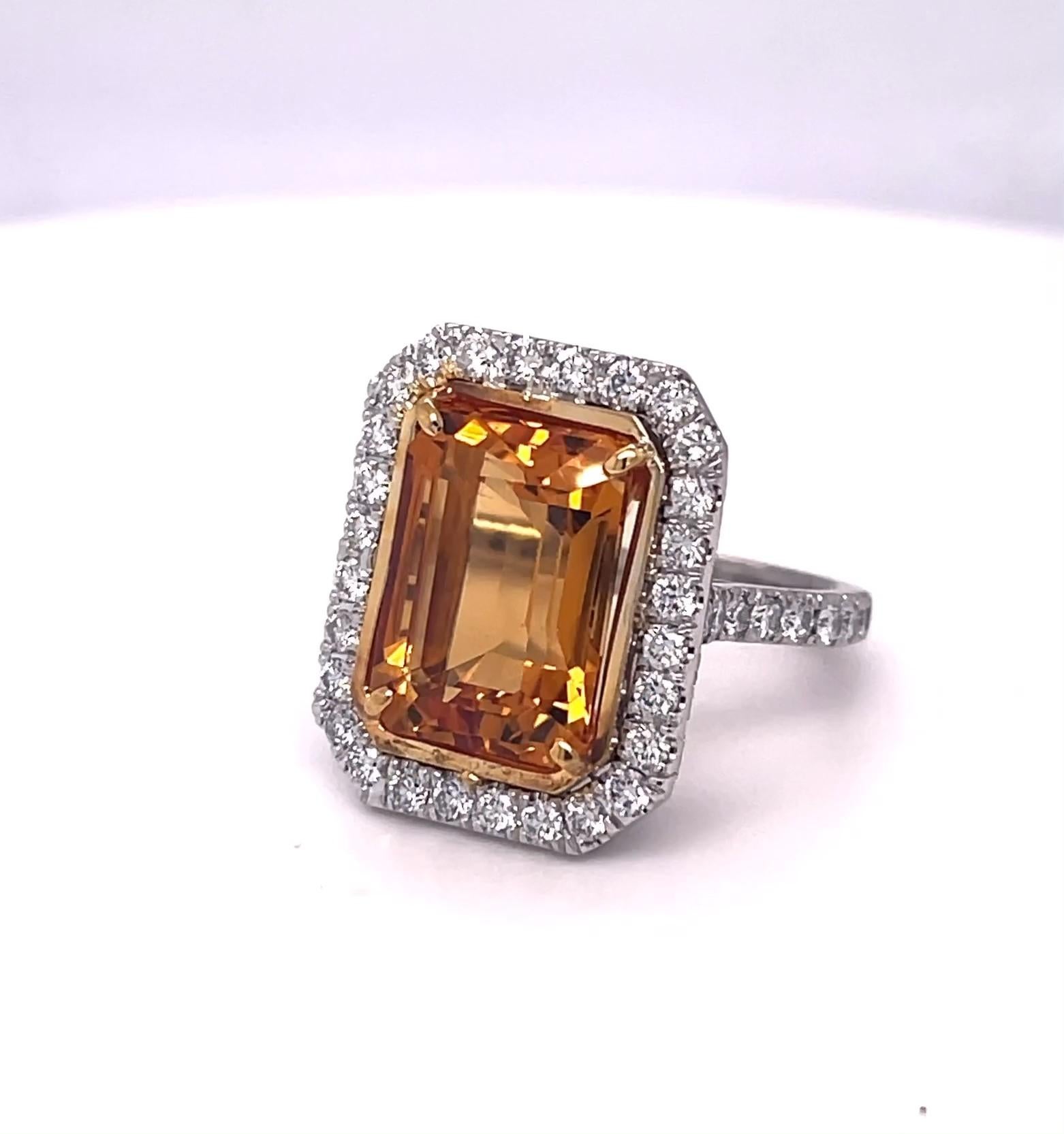 Women's Emerald Cut Citrine and Diamond 7.71 Carats Ring, Platinum / 18KYG For Sale