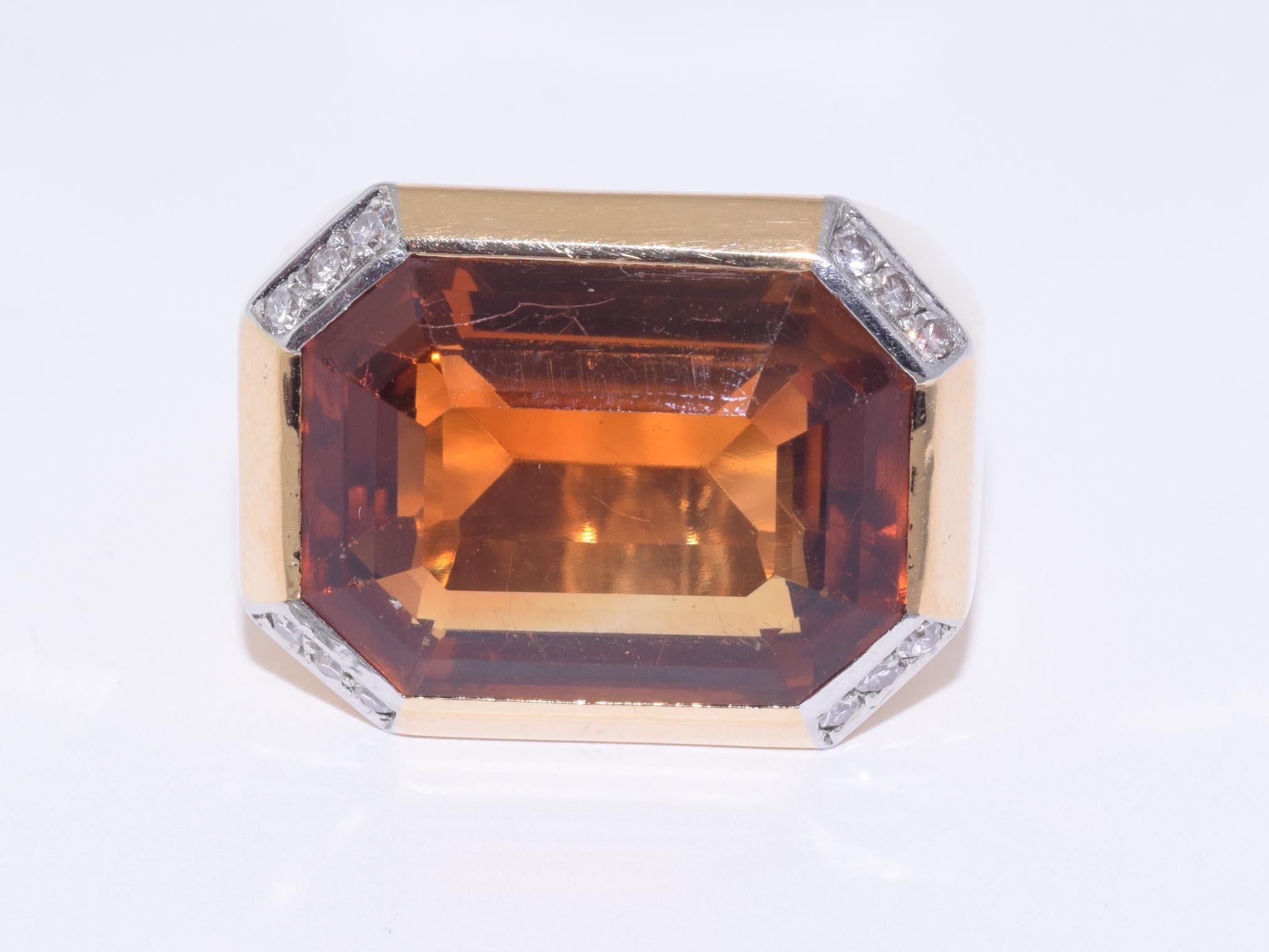 Emerald Cut Citrine and Diamond Cocktail Ring In Good Condition For Sale In New York, NY