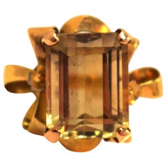 Emerald-Cut Citrine in 18 Karat Yellow Gold Cocktail Ring