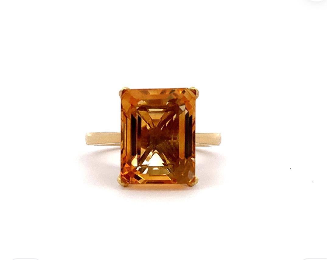 Smaragdschliff Citrin Orange Cocktails Ring 18k Gelbgold