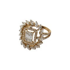 Bague de fiançailles en or rose 18k avec diamant en serti clos de taille émeraude