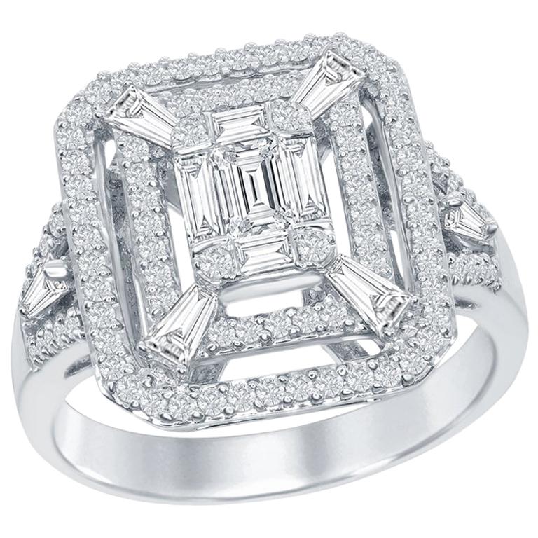 Emerald Cut Cocktail Ring 18 Karat White Gold For Sale
