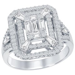 Emerald Cut Cocktail Ring 18 Karat White Gold