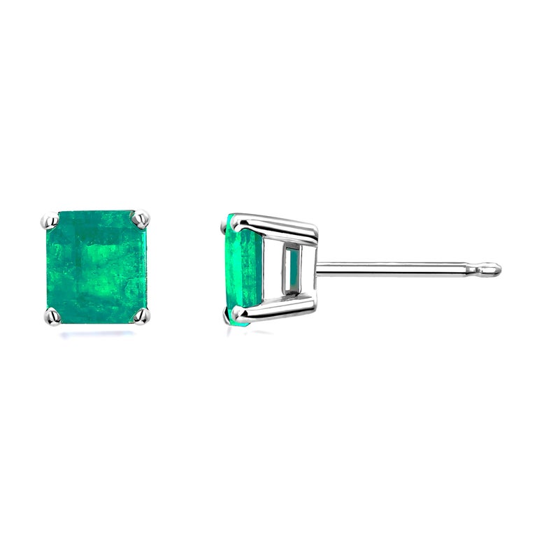 Contemporary Emerald Cut Colombia Emerald White Gold Stud Earrings