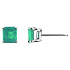 Emerald Cut Colombia Emerald White Gold Stud Earrings