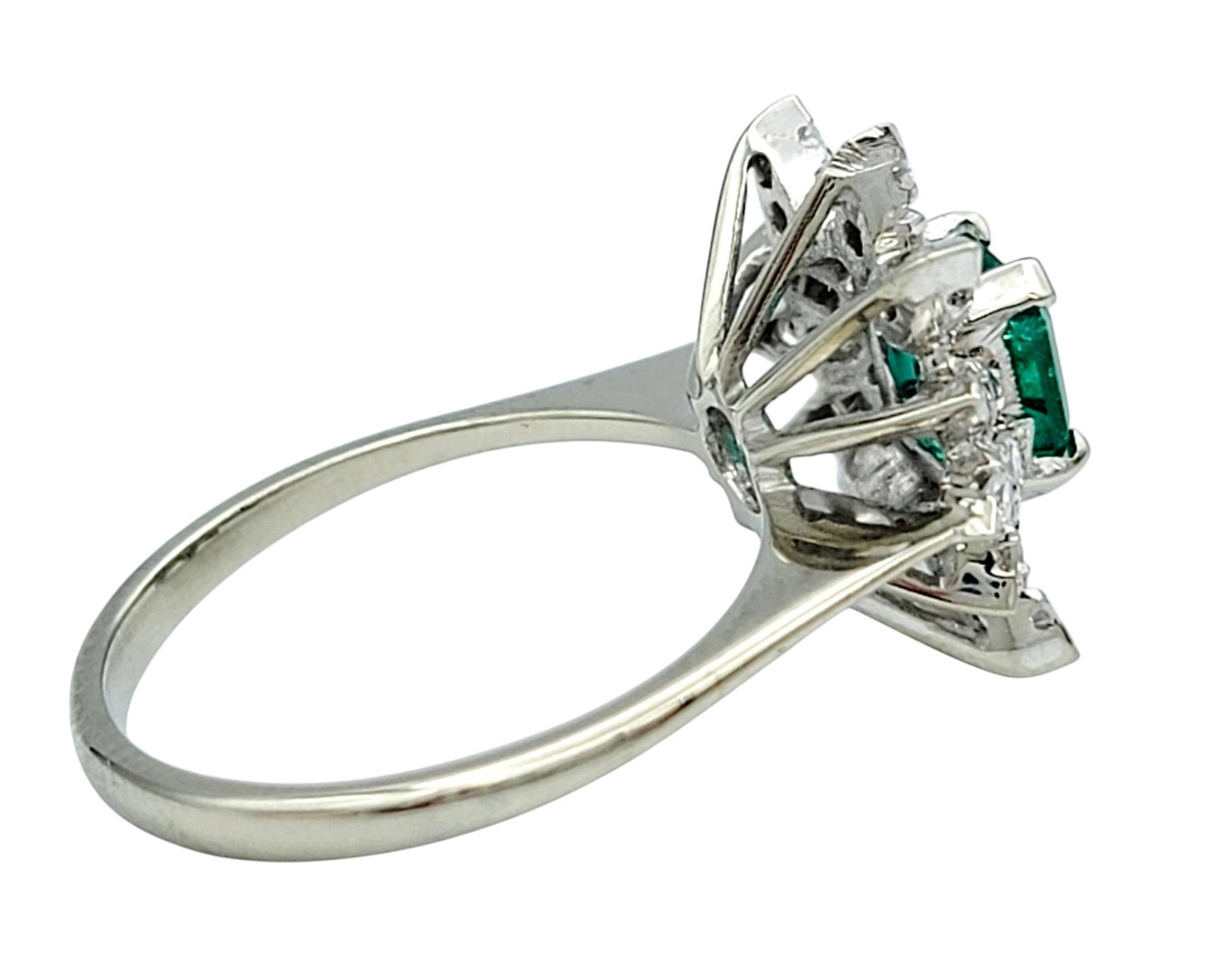 Taille émeraude Emerald Cut Colombian Emerald and Diamond Starburst Ring in 18 Karat White Gold en vente