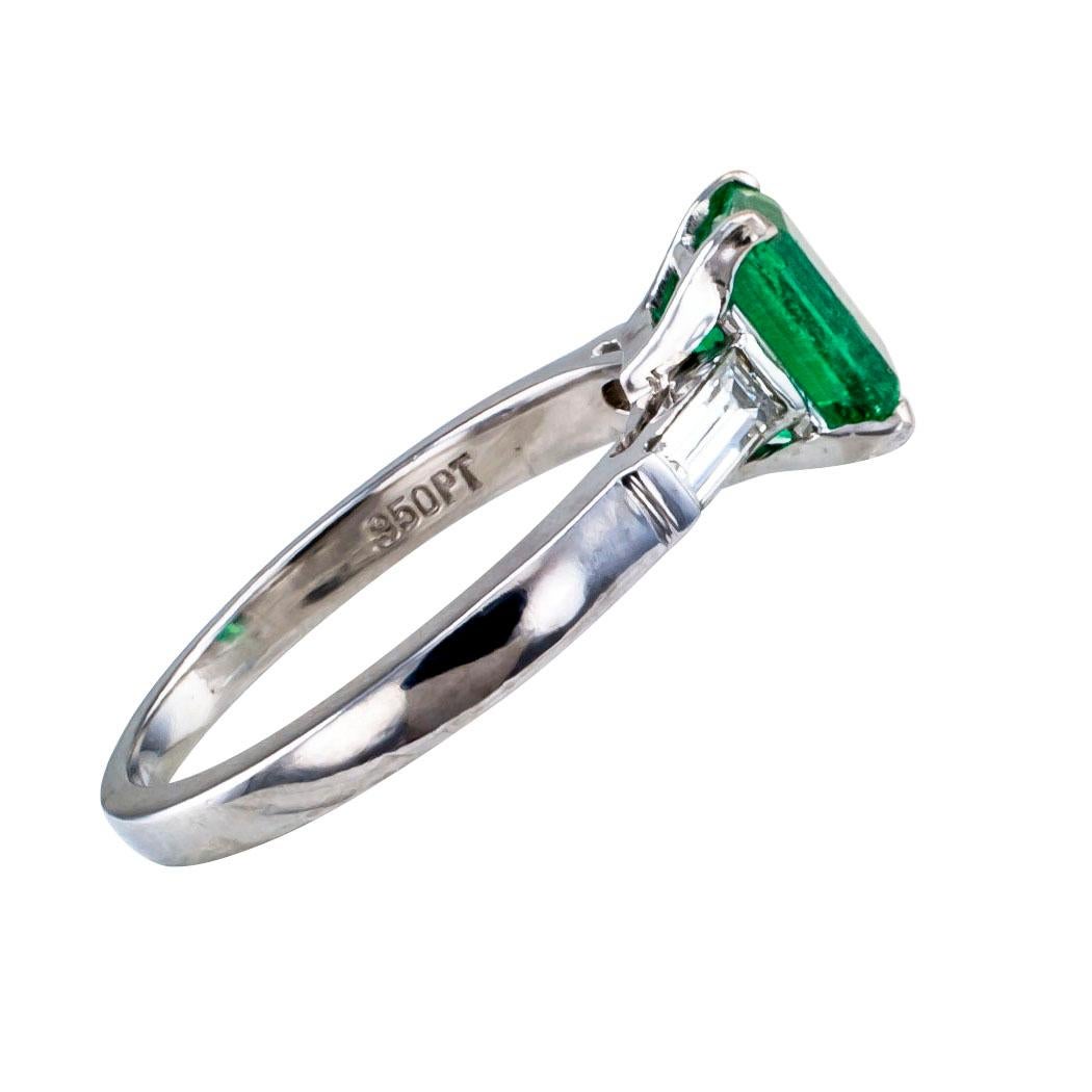 Modern Emerald Cut Colombian Emerald Diamond Platinum Ring