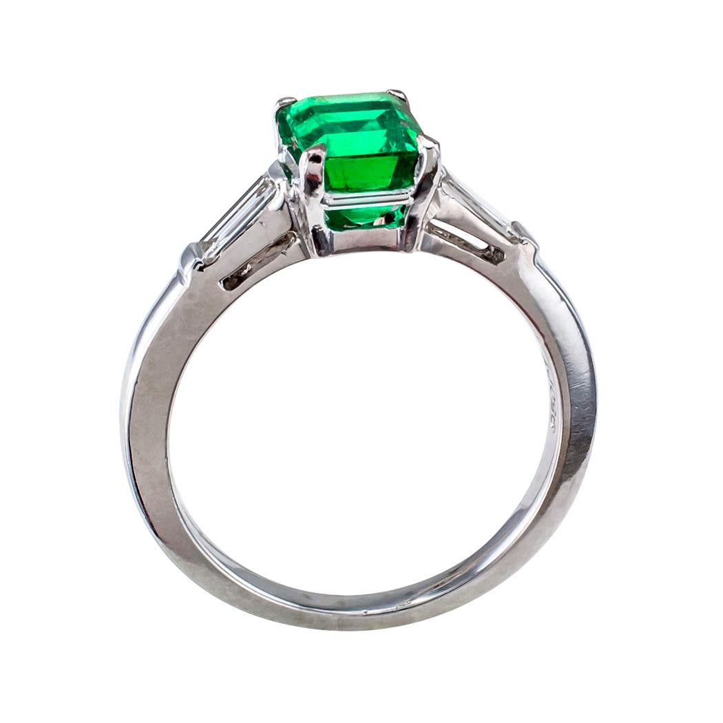 Women's Emerald Cut Colombian Emerald Diamond Platinum Ring