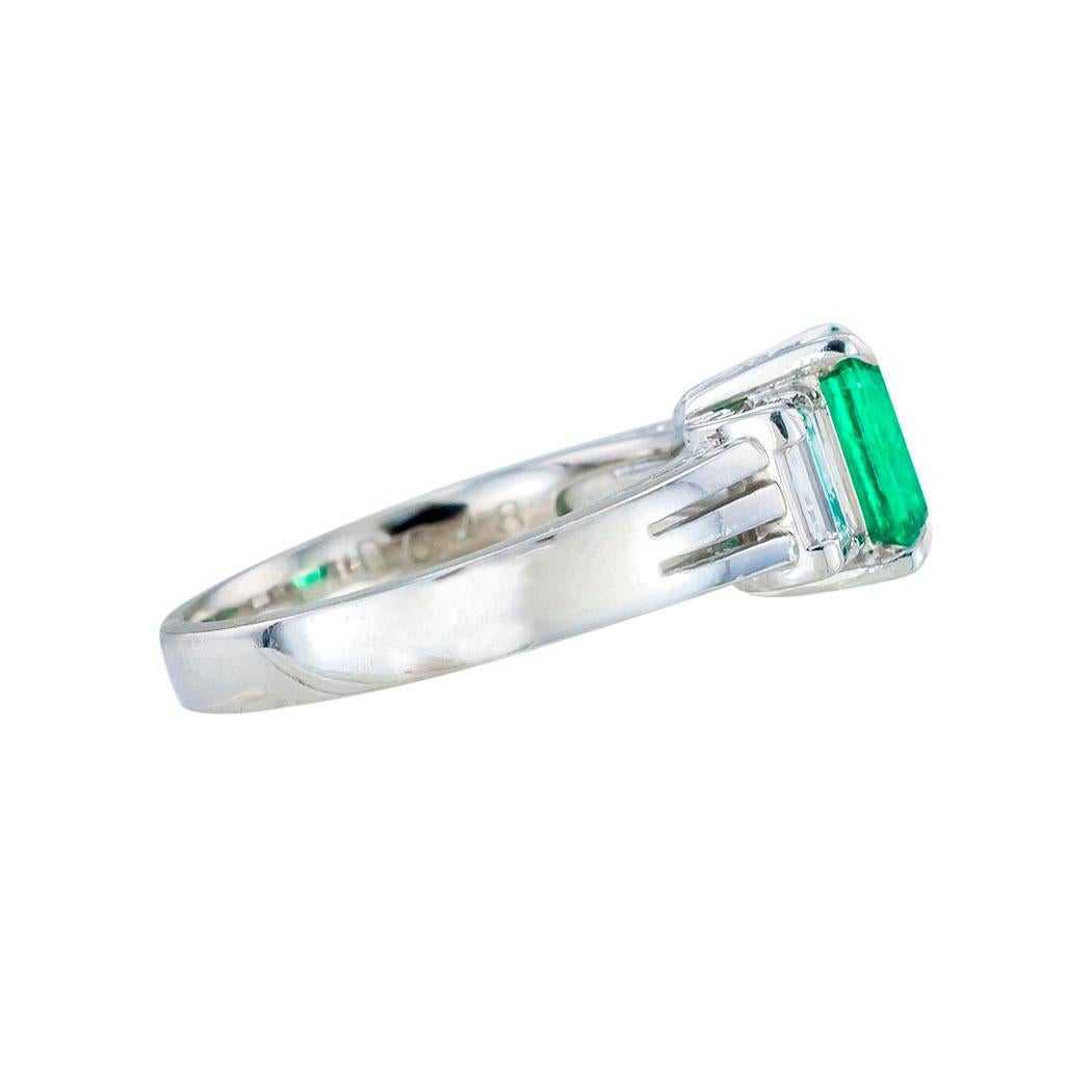 Emerald Cut Colombian Emerald Diamond Platinum Ring 1