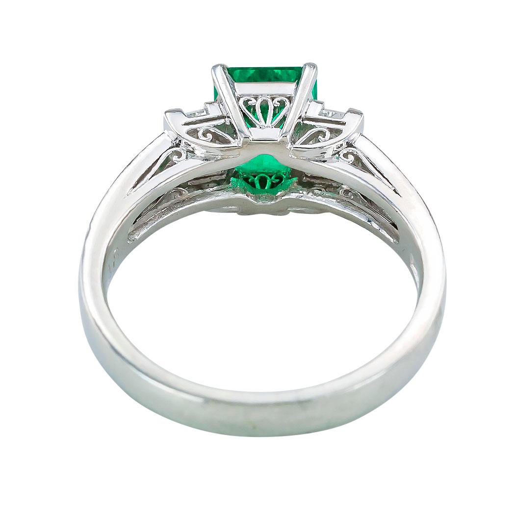 Emerald Cut Colombian Emerald Diamond Platinum Ring 2