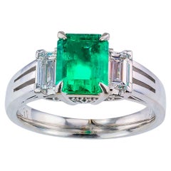 Emerald Cut Colombian Emerald Diamond Platinum Ring