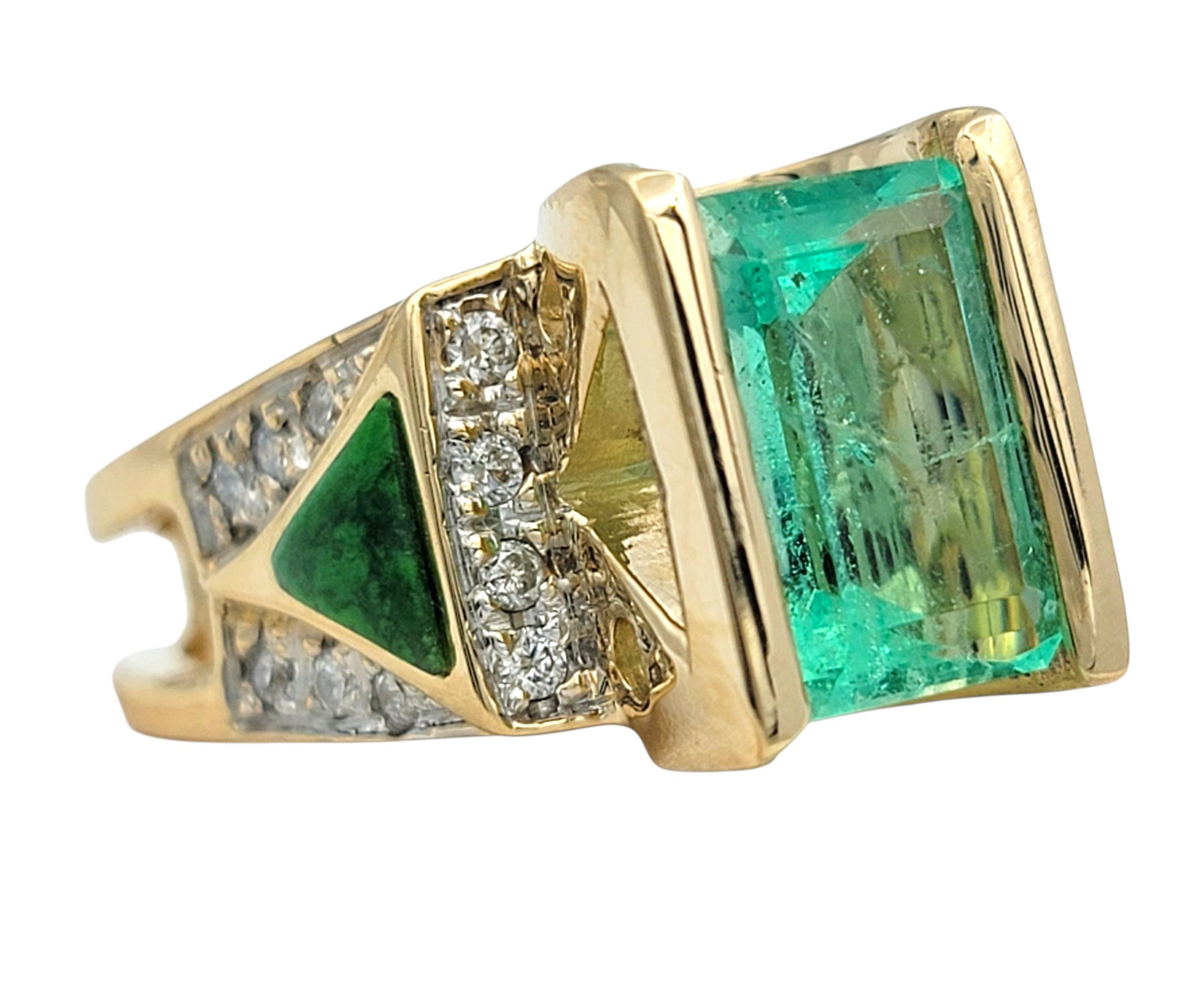 Bague en émeraude de Colombie avec jade et diamants Or jaune 14 carats Bon état - En vente à Scottsdale, AZ