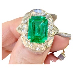 Emerald Cut Columbian Emerald and Diamond Ring