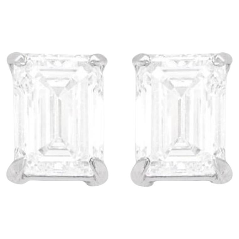 Emerald Cut Diamond 1.26 Carats Total Stud Earrings 18K Gold For Sale