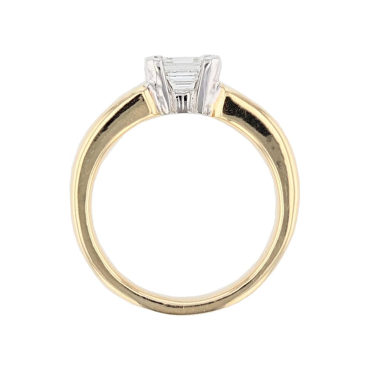 Women's Emerald Cut Diamond 14 Karat Gold Engagement Ring For Sale