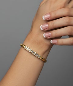 Emerald Cut Diamond 14K (or 18k upon request) Gold Bezel Tennis Bracelet