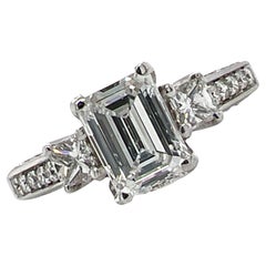 Emerald Cut Diamond 18 Karat White Gold Modern Engagement Ring GIA E/SI2 