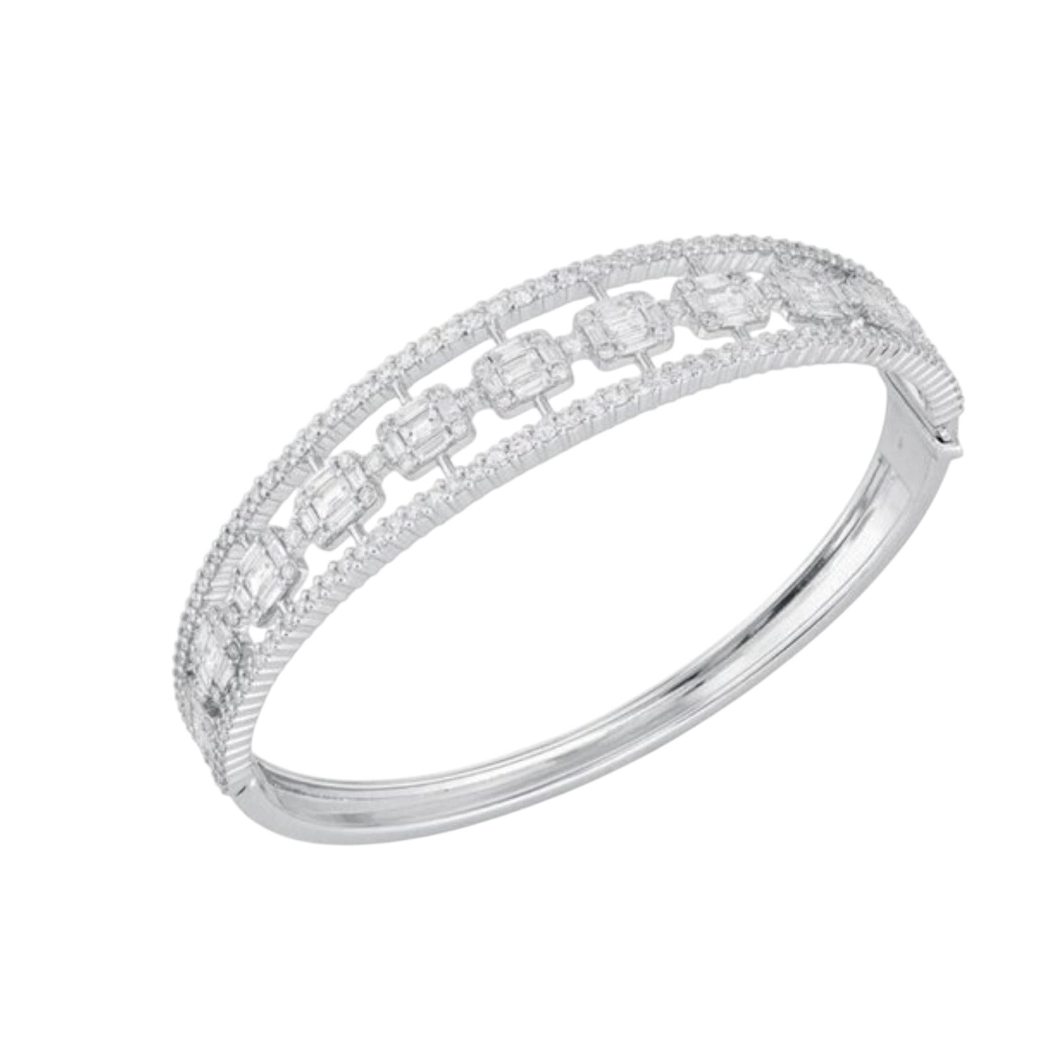 Emerald Cut Diamond 18K White Gold Bangle Bracelet