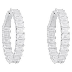7.82ct Emerald Cut Diamond 18K White Gold Eternity Hoop Earrings