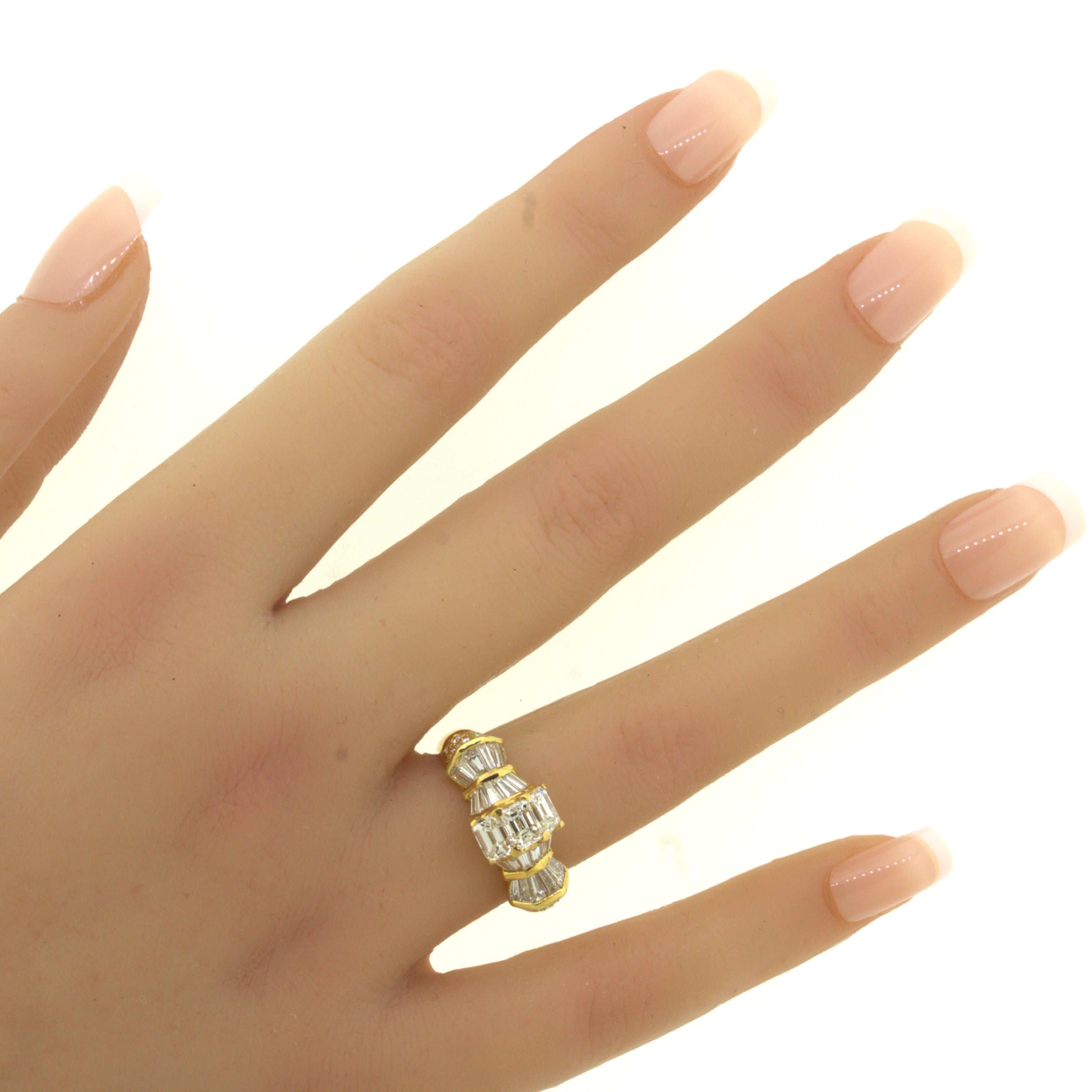 Emerald-Cut Diamond 18Karat Yellow Gold Band Ring For Sale 8