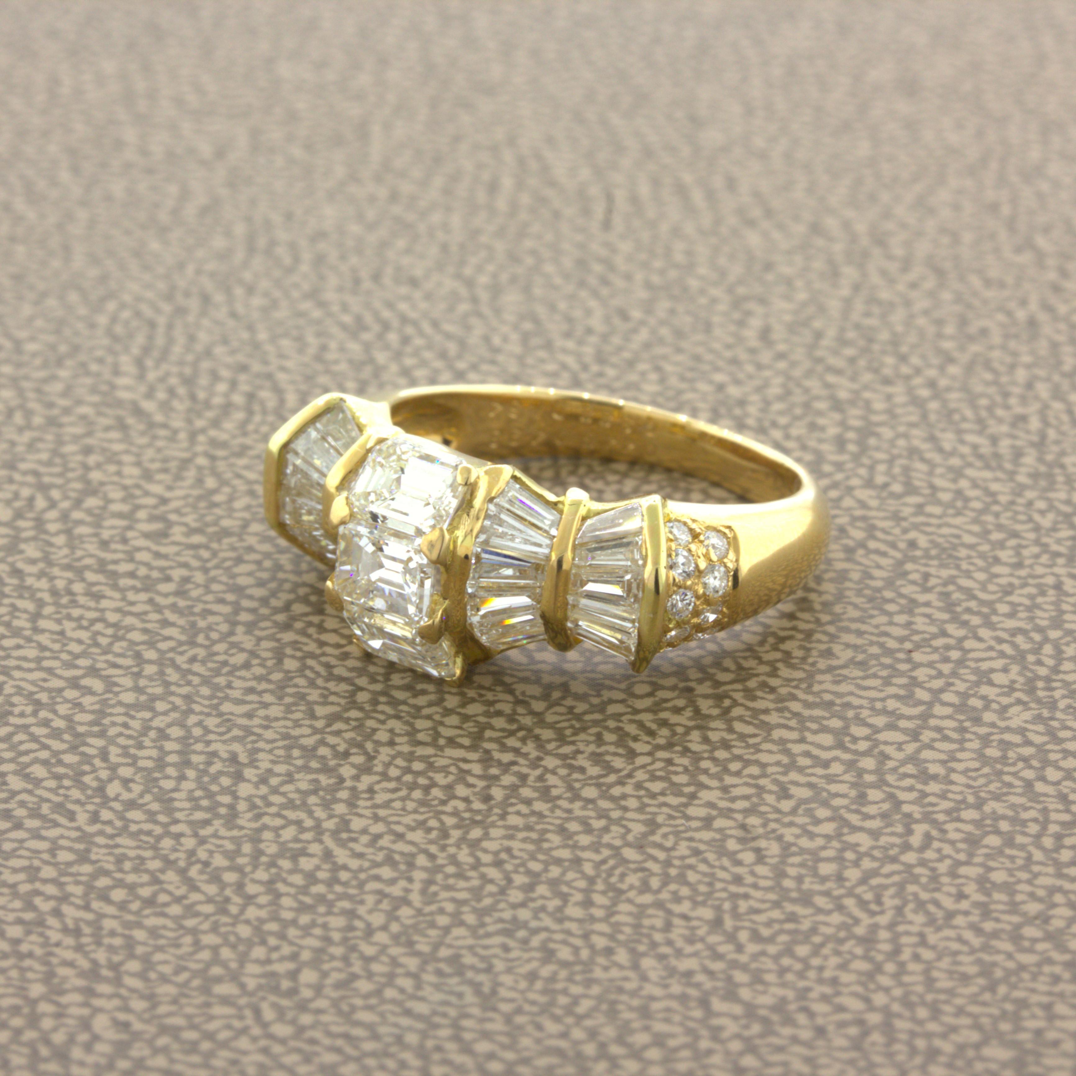 Emerald Cut Emerald-Cut Diamond 18Karat Yellow Gold Band Ring For Sale