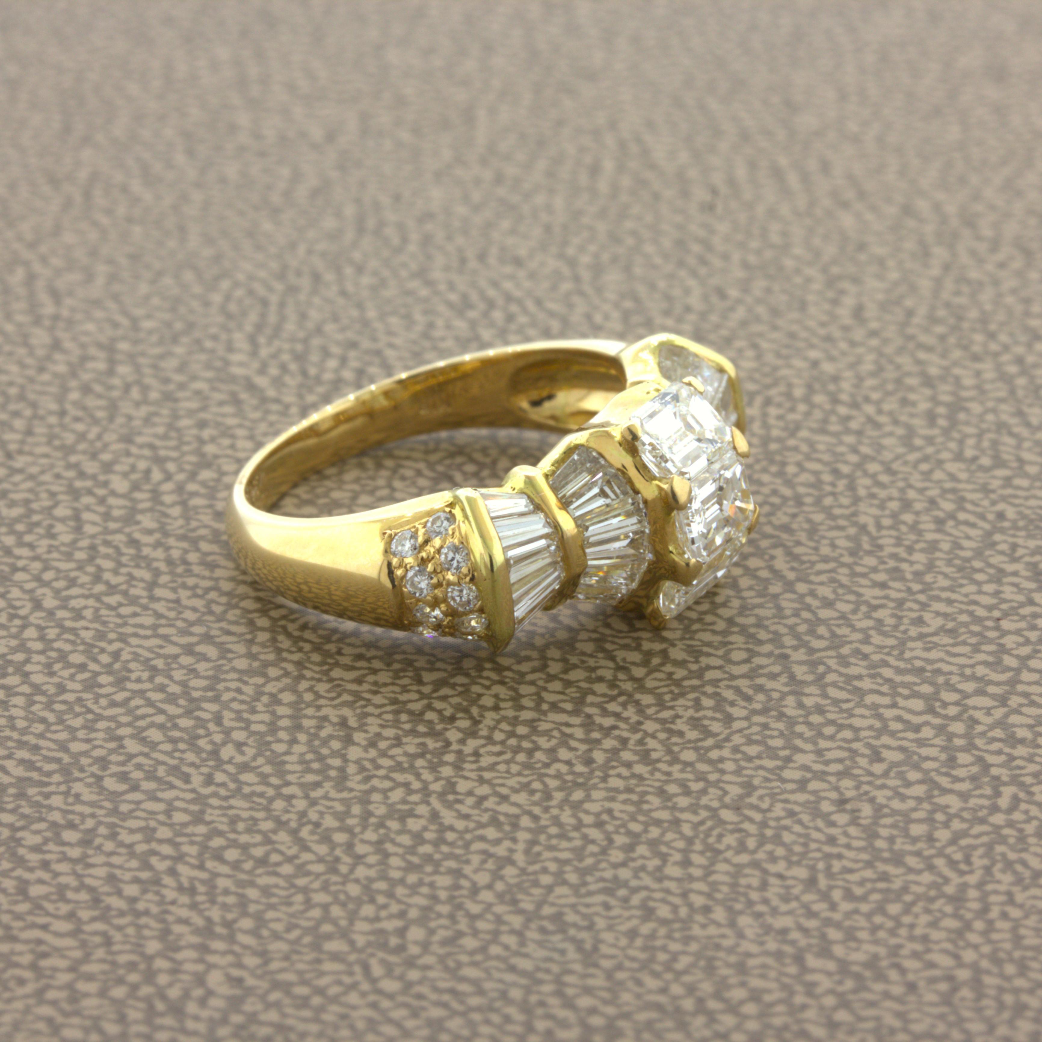 Emerald-Cut Diamond 18Karat Yellow Gold Band Ring In New Condition For Sale In Beverly Hills, CA
