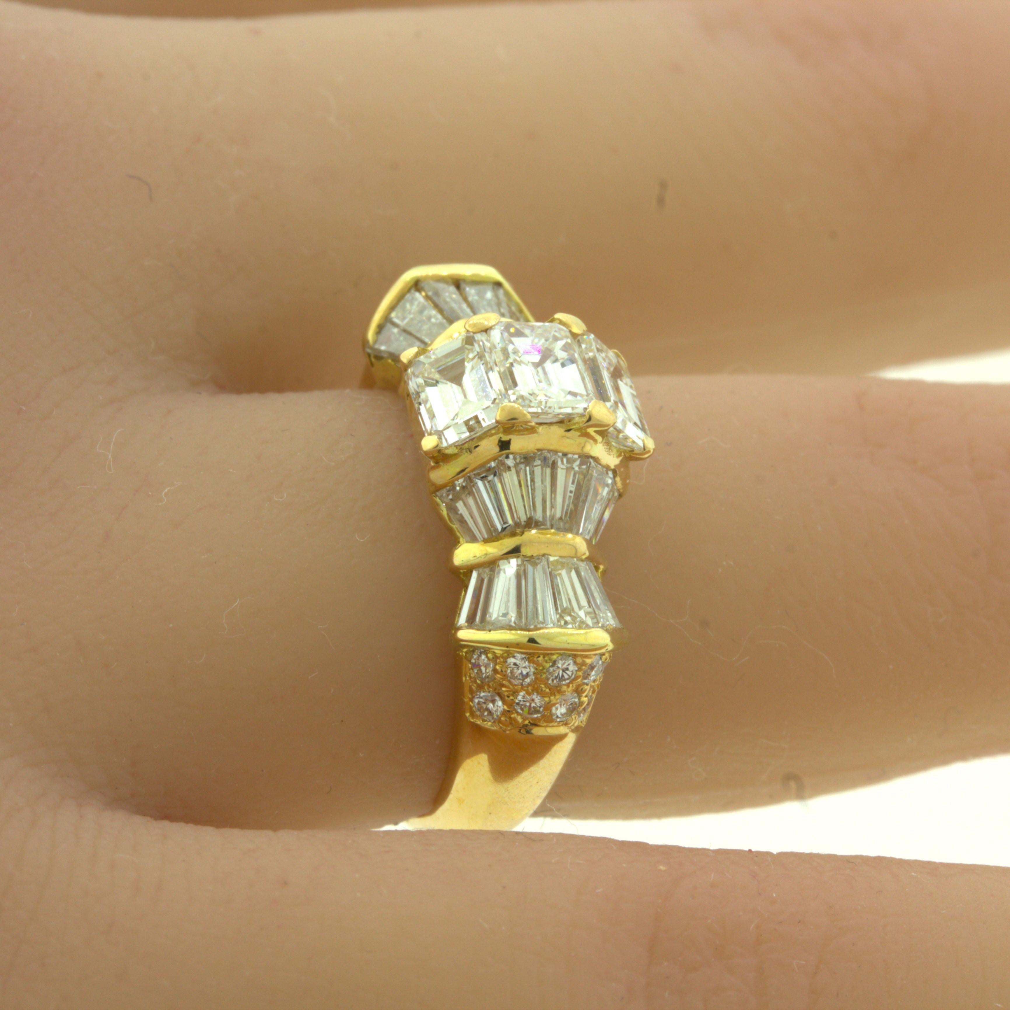 Women's Emerald-Cut Diamond 18Karat Yellow Gold Band Ring For Sale