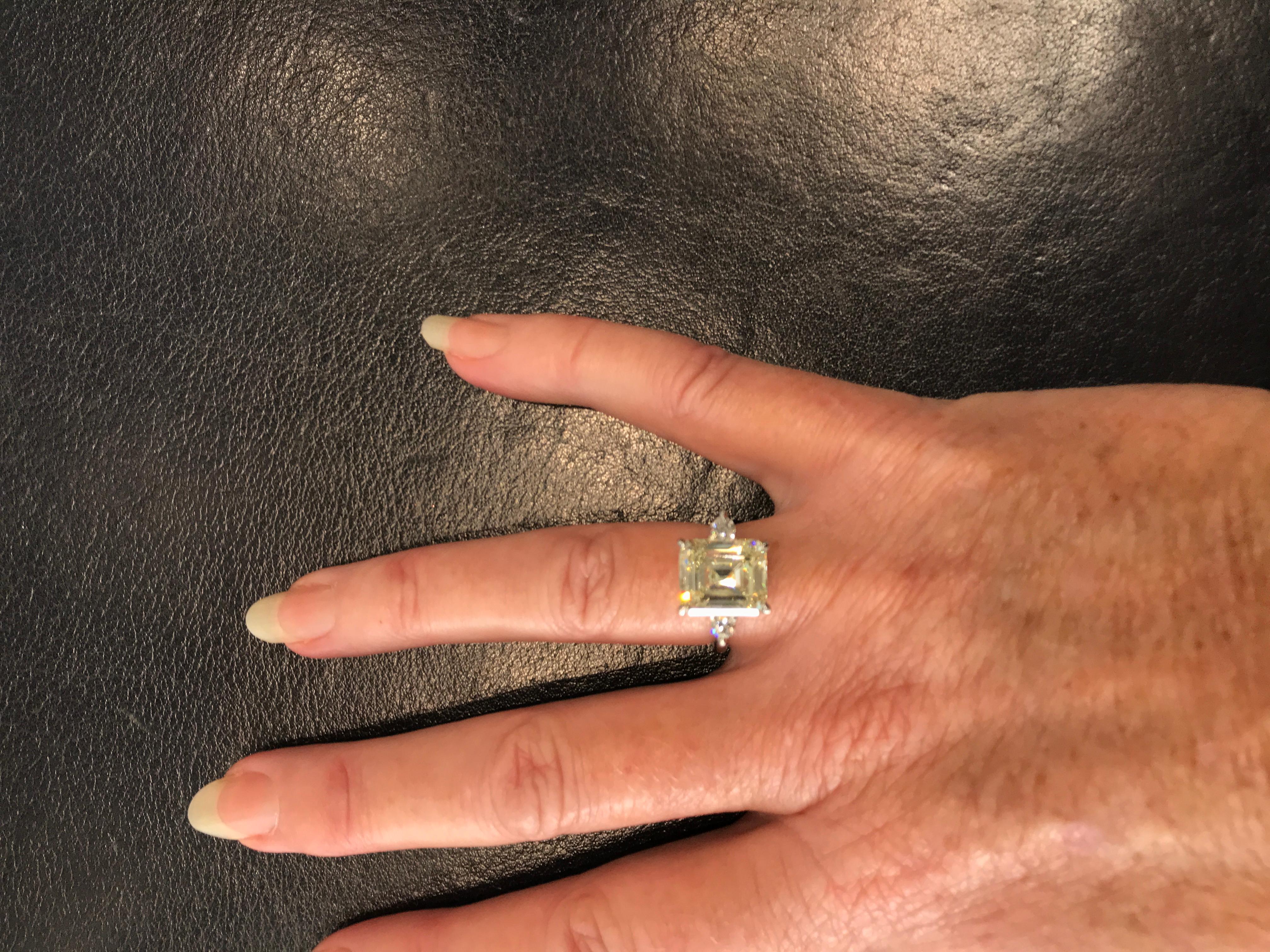 Emerald Cut Diamond 6.375ct Three Stone Ring In New Condition In Armadale, Victoria