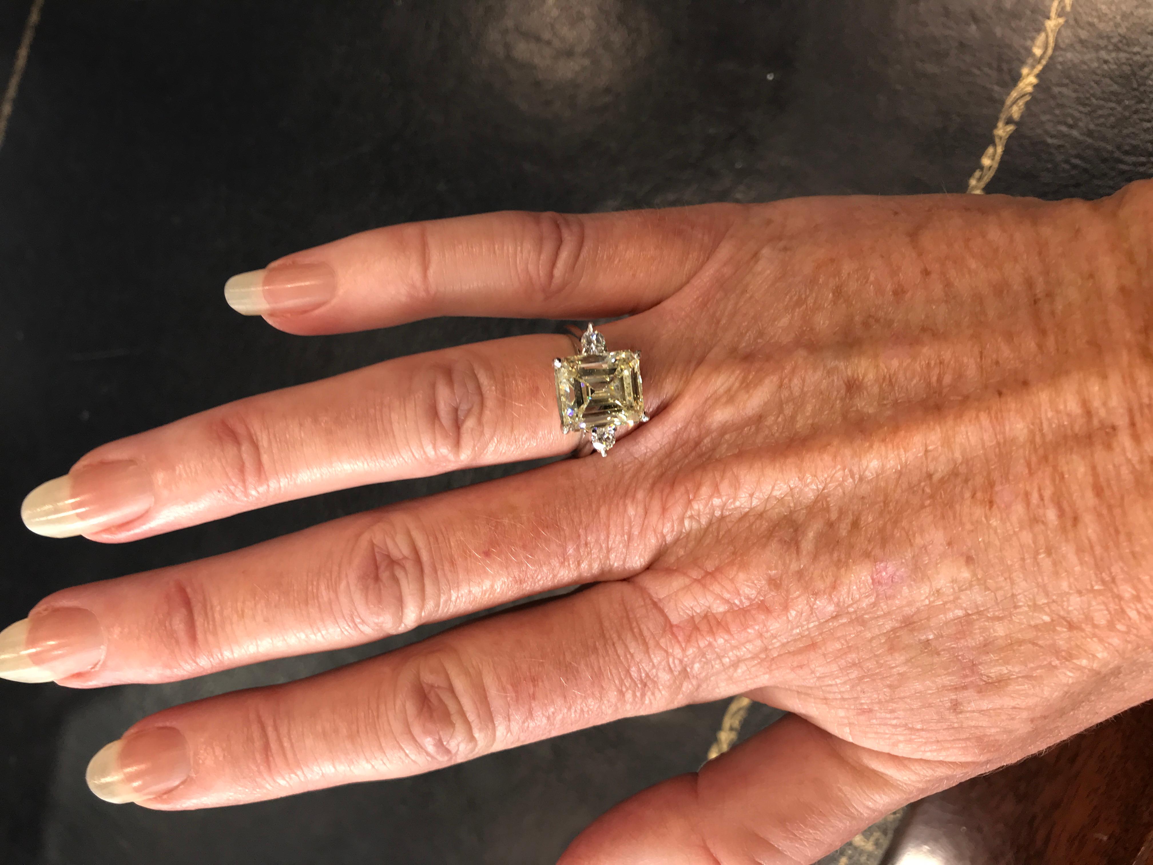 Women's or Men's Emerald Cut Diamond 6.375ct Three Stone Ring