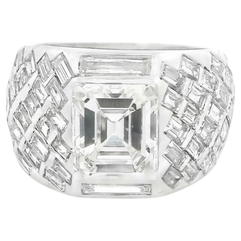 Emerald Cut Diamond and Baguette Diamond Cocktail Ring For Sale