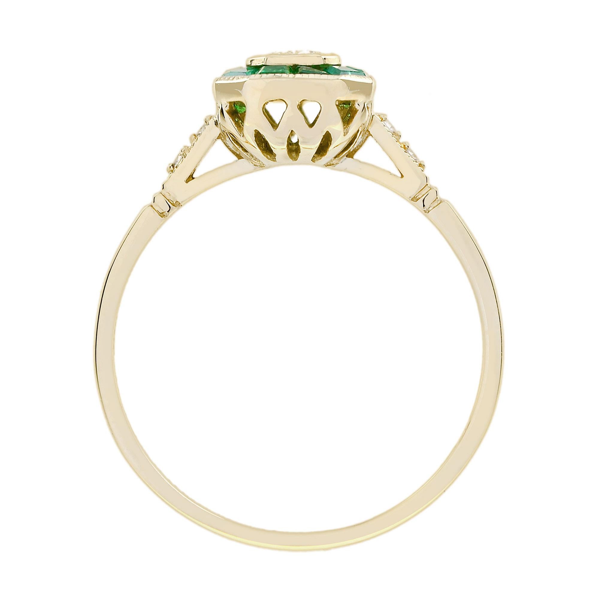 Smaragdgeschliffener Diamant und Smaragd Verlobungsring im Art Deco Stil aus 18K Gelbgold im Angebot 4