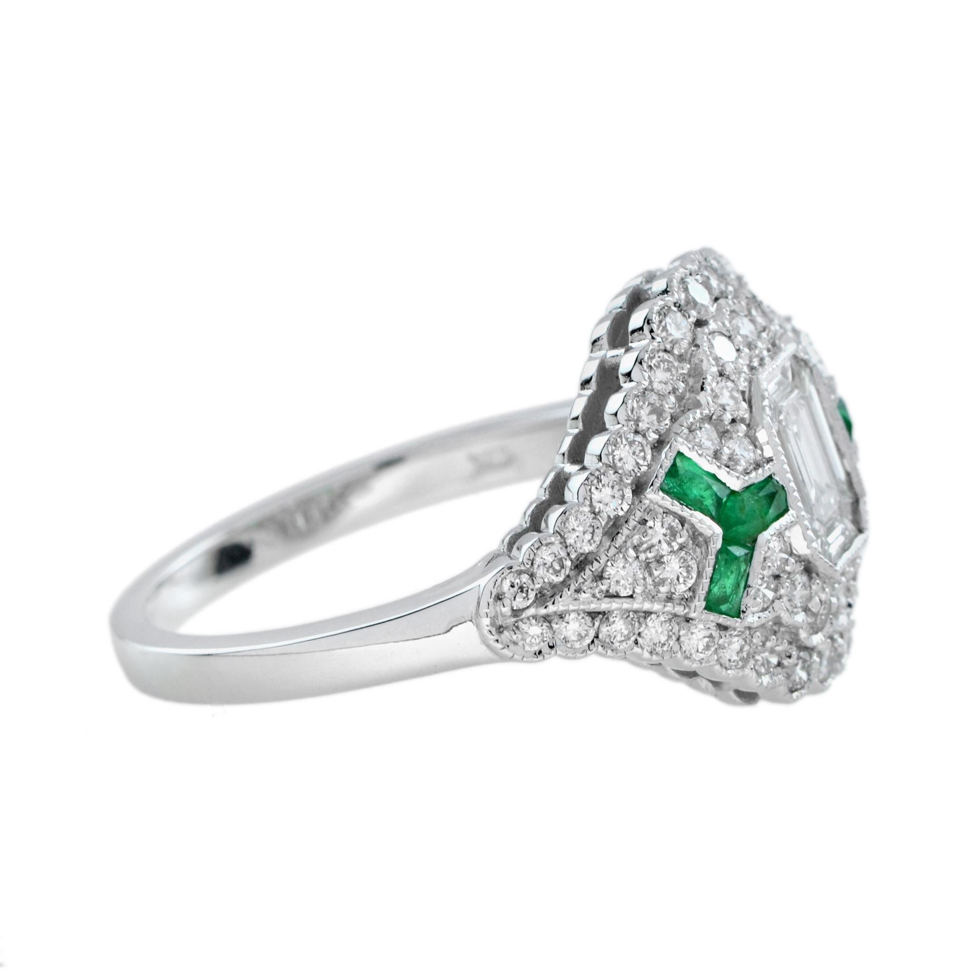 For Sale:  Emerald Cut Diamond and Emerald Art Deco Style Ring in 18K White Gold 4