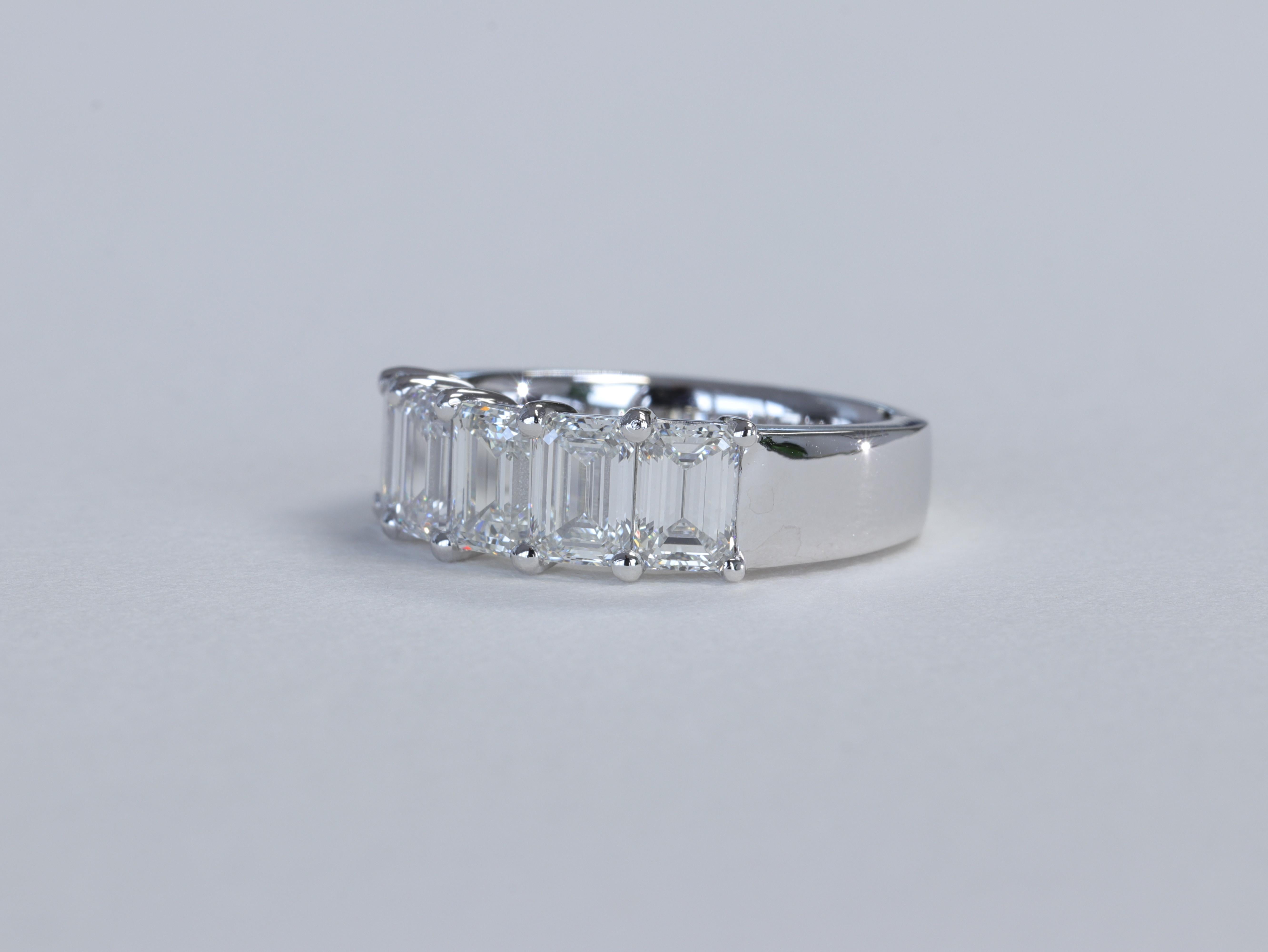 Emerald Cut Diamond and Platinum 5 Stone Anniversary Wedding Band Ring GIA In New Condition For Sale In Tampa, FL