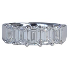 Emerald Cut Diamond and Platinum 5 Stone Anniversary Wedding Band Ring GIA