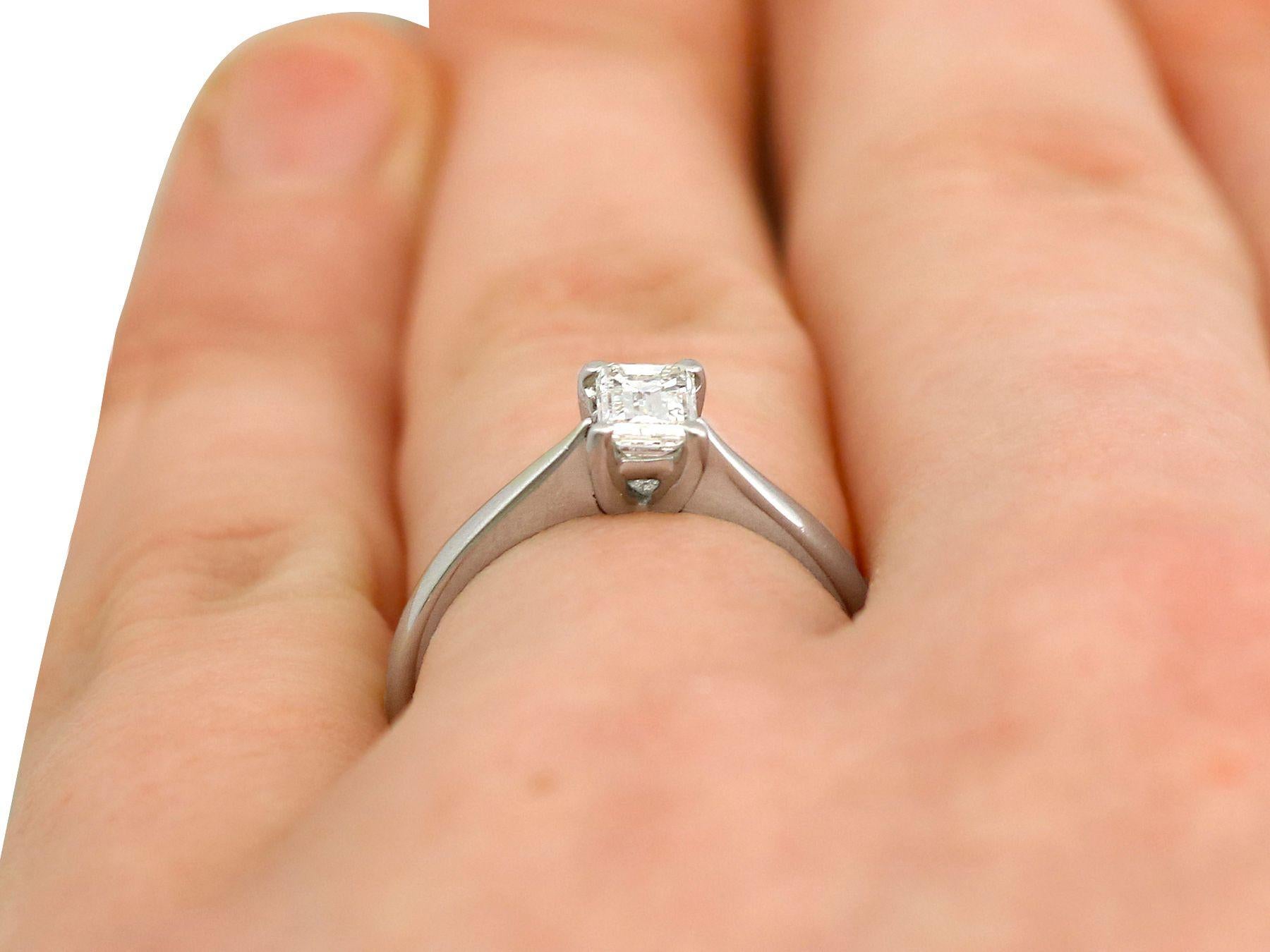 Emerald Cut Diamond and Platinum Solitaire Engagement Ring For Sale 3