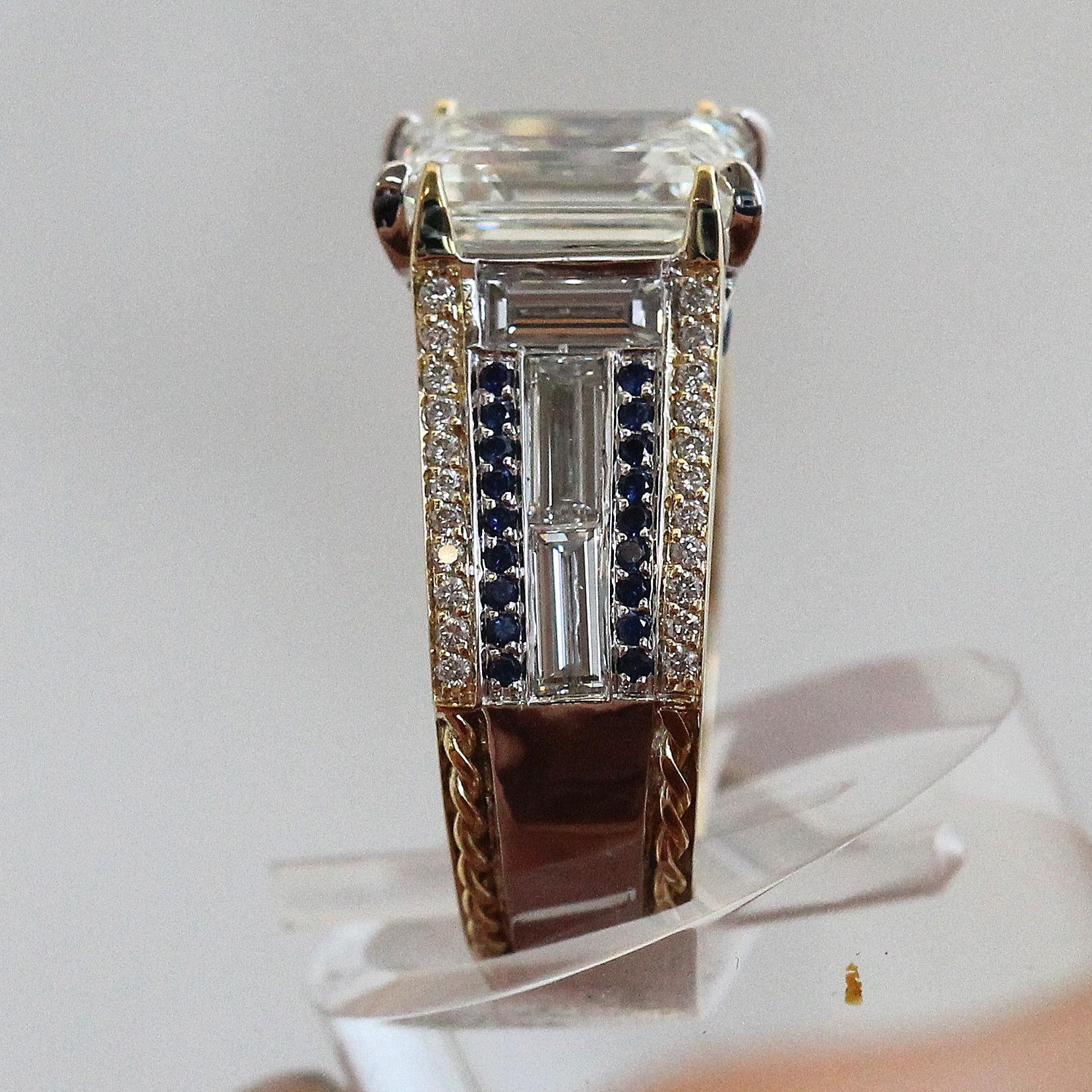 Smaragdgeschliffener Diamant- und Saphirring, Ben Dannie Design (Moderne) im Angebot
