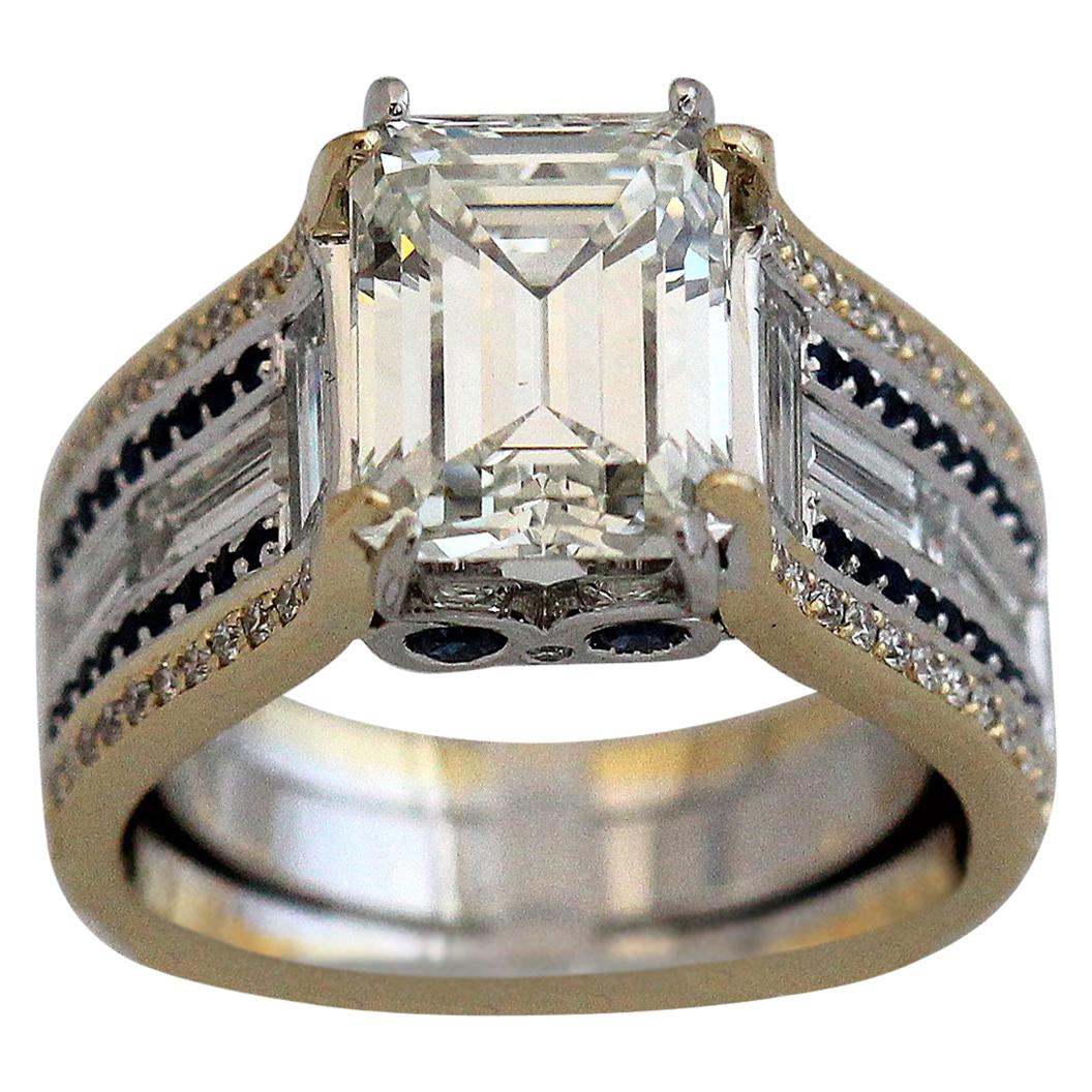 Emerald Cut Diamond and Sapphire Ring, Ben Dannie Design
