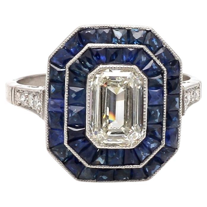 Emerald Cut Diamond and Sapphire Ring – GIA Certified